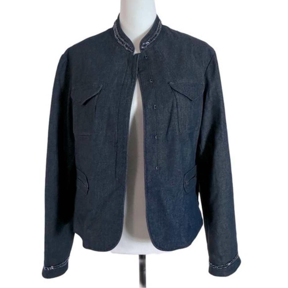 W Work To Weekend Denim‎ Embellished Blazer Sz 14